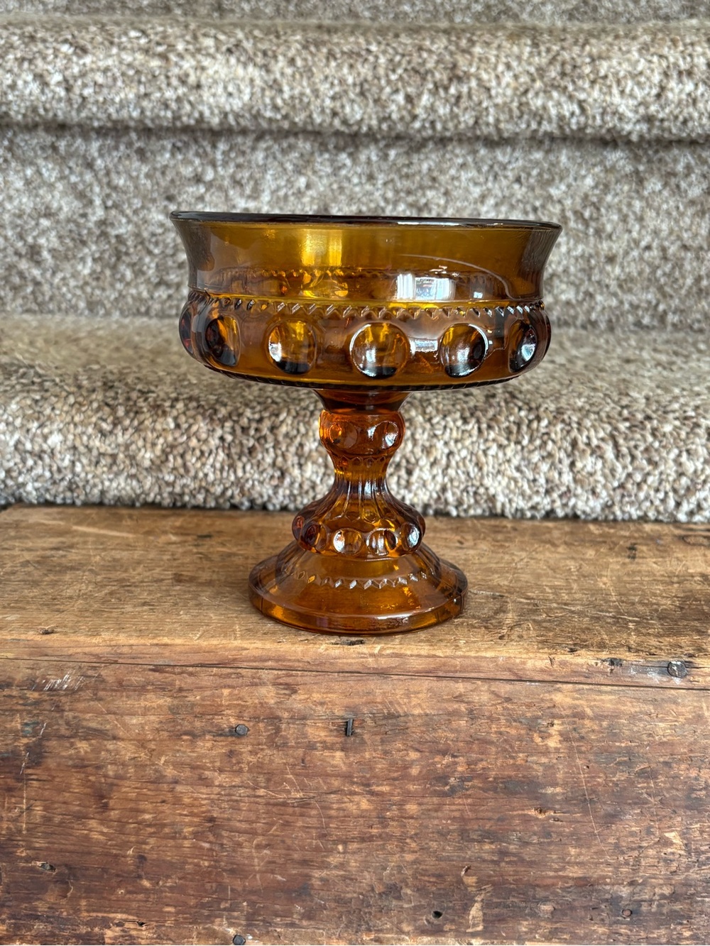Amber Glass Compote Pedestal Bowl - Elegant Home Art